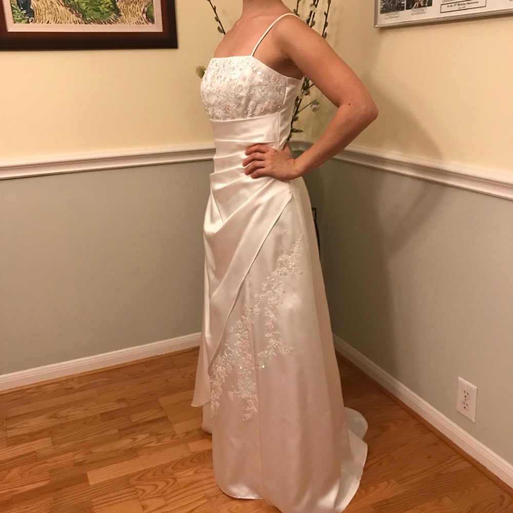 Juniors/Petite floor length white formal dress